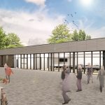 Perspektive der neuen Mensa vom Schulhof aus